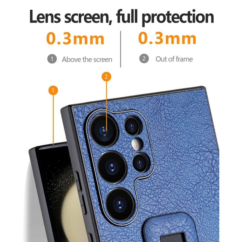 For Samsung Galaxy S24 Ultra Case Shockproof PC+PU Leather Phone Cover with Push-pull Kickstand