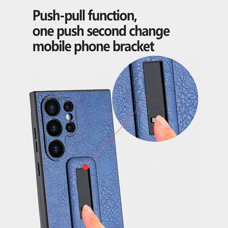 For Samsung Galaxy S24 Ultra Case Shockproof PC+PU Leather Phone Cover with Push-pull Kickstand