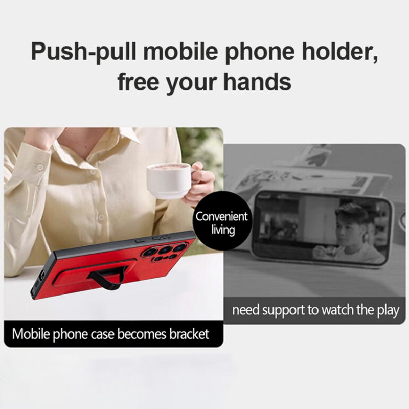 For Samsung Galaxy S24 Ultra Case Shockproof PC+PU Leather Phone Cover with Push-pull Kickstand