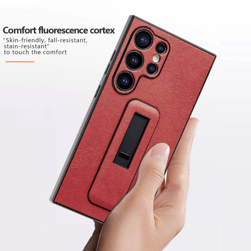 For Samsung Galaxy S24 Ultra Case Shockproof PC+PU Leather Phone Cover with Push-pull Kickstand