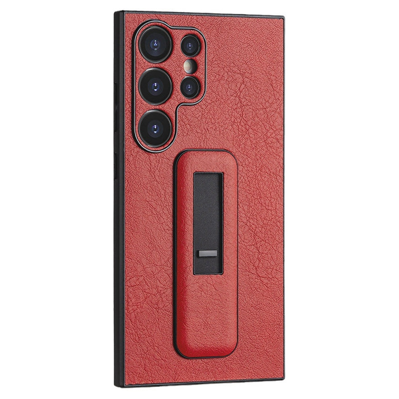 For Samsung Galaxy S24 Ultra Case Shockproof PC+PU Leather Phone Cover with Push-pull Kickstand