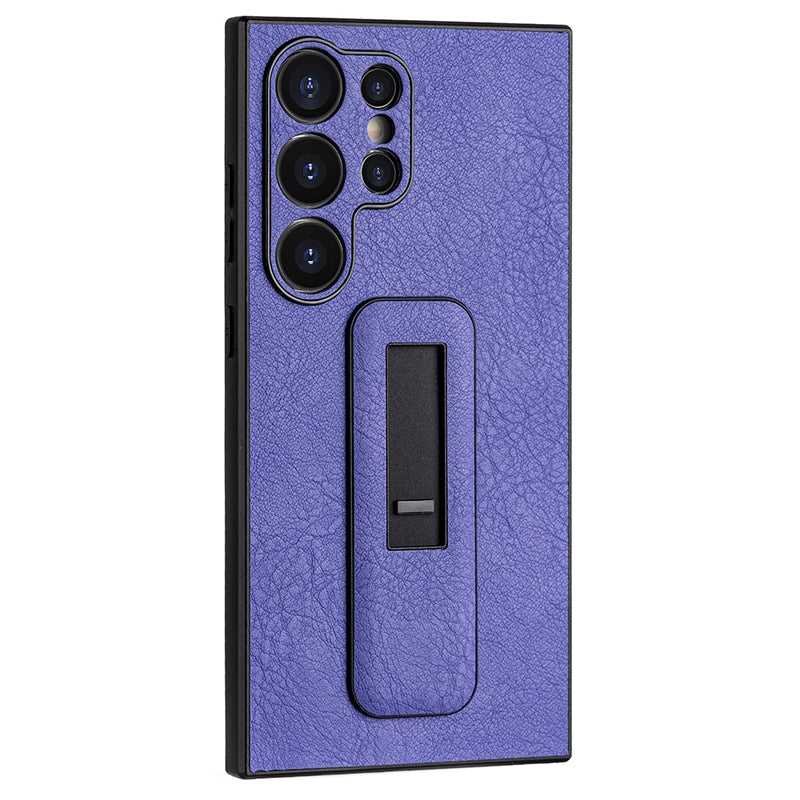 For Samsung Galaxy S24 Ultra Case Shockproof PC+PU Leather Phone Cover with Push-pull Kickstand