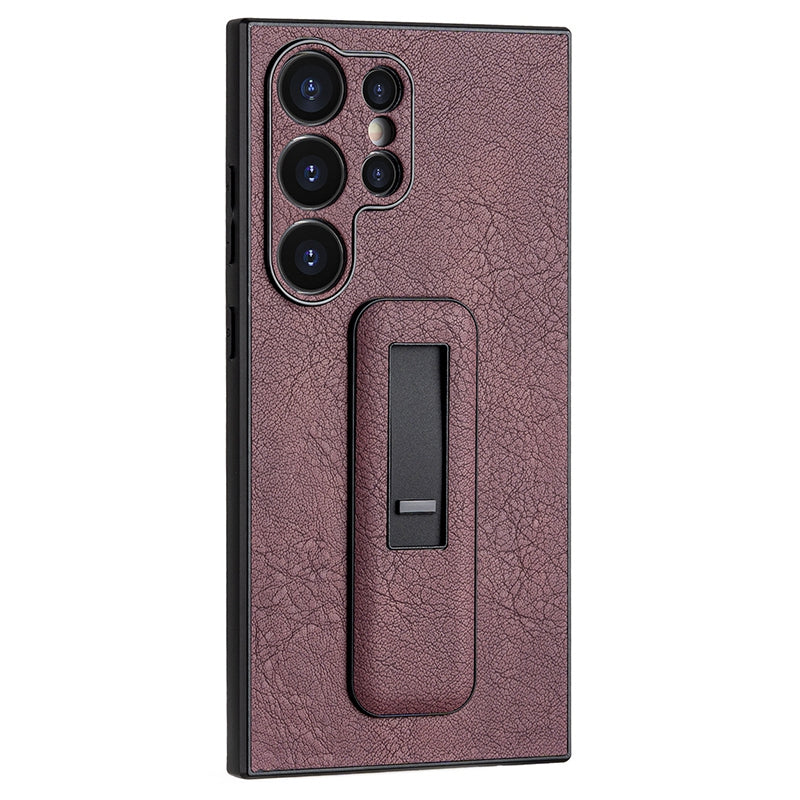 For Samsung Galaxy S24 Ultra Case Shockproof PC+PU Leather Phone Cover with Push-pull Kickstand