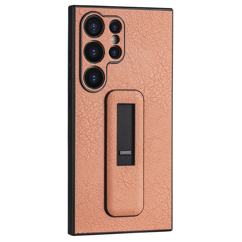 For Samsung Galaxy S24 Ultra Case Shockproof PC+PU Leather Phone Cover with Push-pull Kickstand