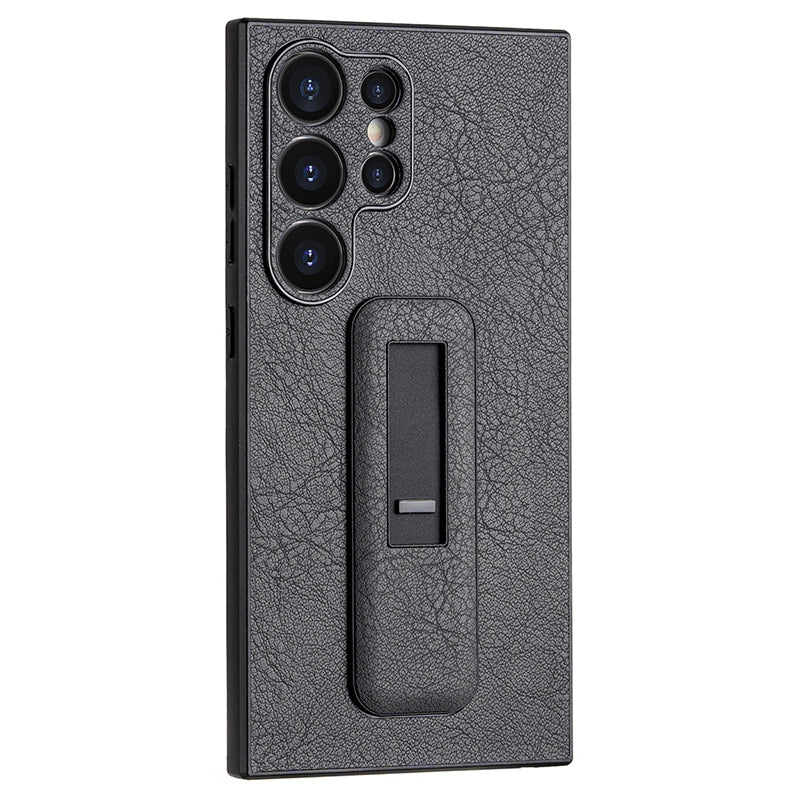 For Samsung Galaxy S24 Ultra Case Shockproof PC+PU Leather Phone Cover with Push-pull Kickstand