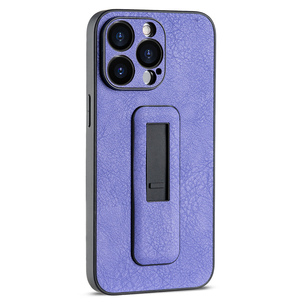 For iPhone 13 Pro Max Case PC+PU Leather Phone Cover with Push-pull Kickstand