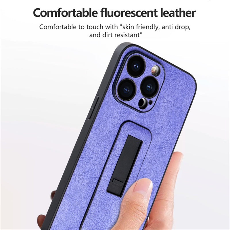 For iPhone 14 Pro Max Case PC+PU Leather Cell Phone Cover with Push-pull Kickstand