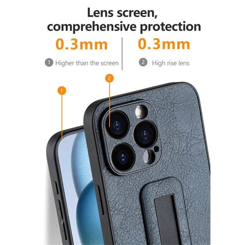 For iPhone 14 Pro Max Case PC+PU Leather Cell Phone Cover with Push-pull Kickstand