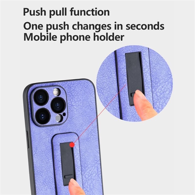 For iPhone 14 Pro Max Case PC+PU Leather Cell Phone Cover with Push-pull Kickstand