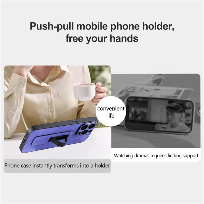 For iPhone 14 Pro Max Case PC+PU Leather Cell Phone Cover with Push-pull Kickstand