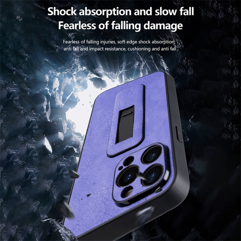 For iPhone 14 Pro Max Case PC+PU Leather Cell Phone Cover with Push-pull Kickstand