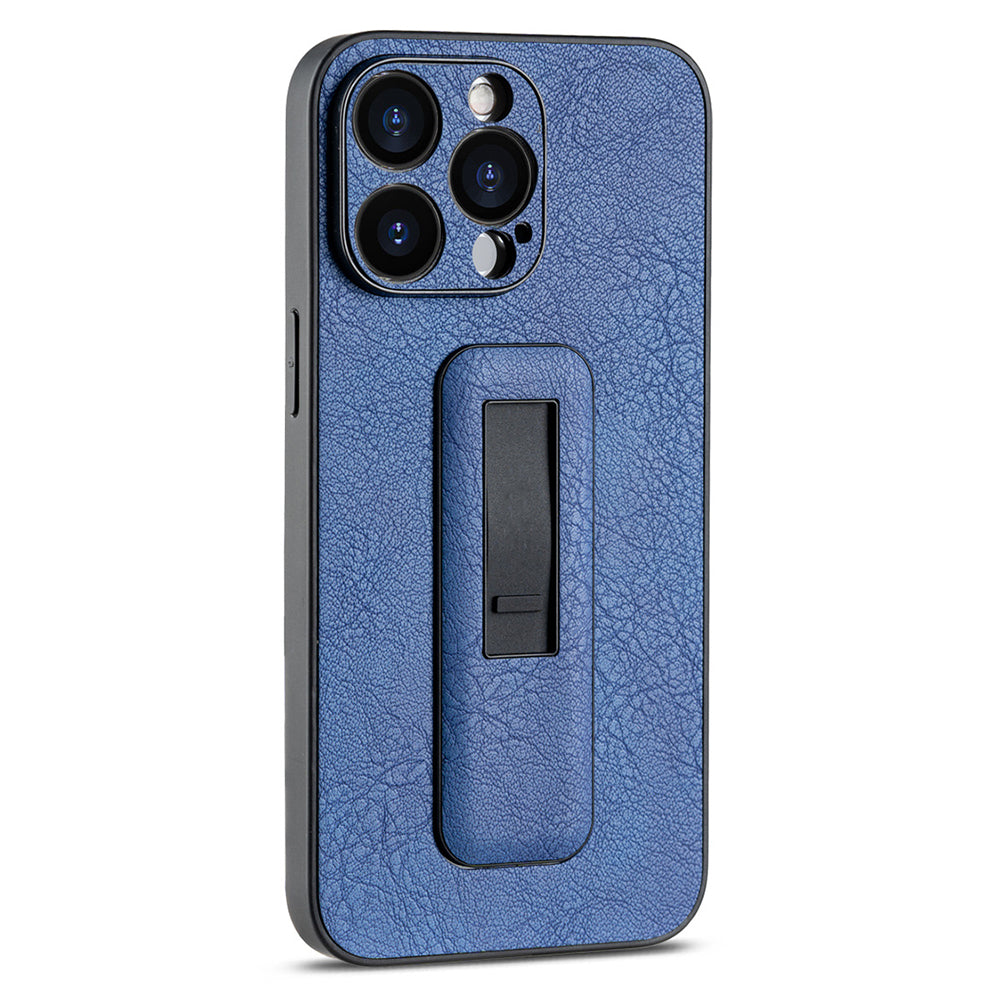For iPhone 14 Pro Max Case PC+PU Leather Cell Phone Cover with Push-pull Kickstand