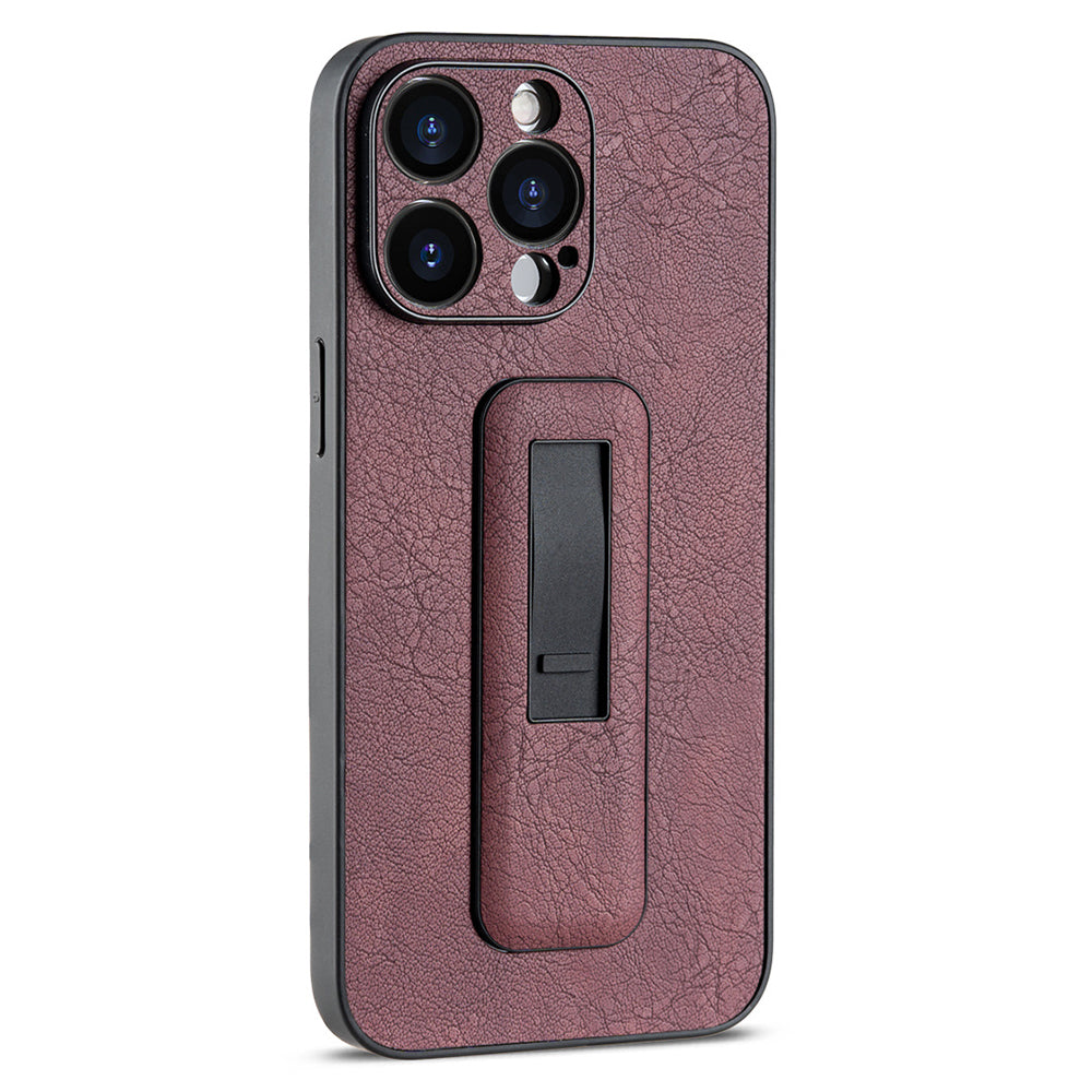 For iPhone 14 Pro Max Case PC+PU Leather Cell Phone Cover with Push-pull Kickstand
