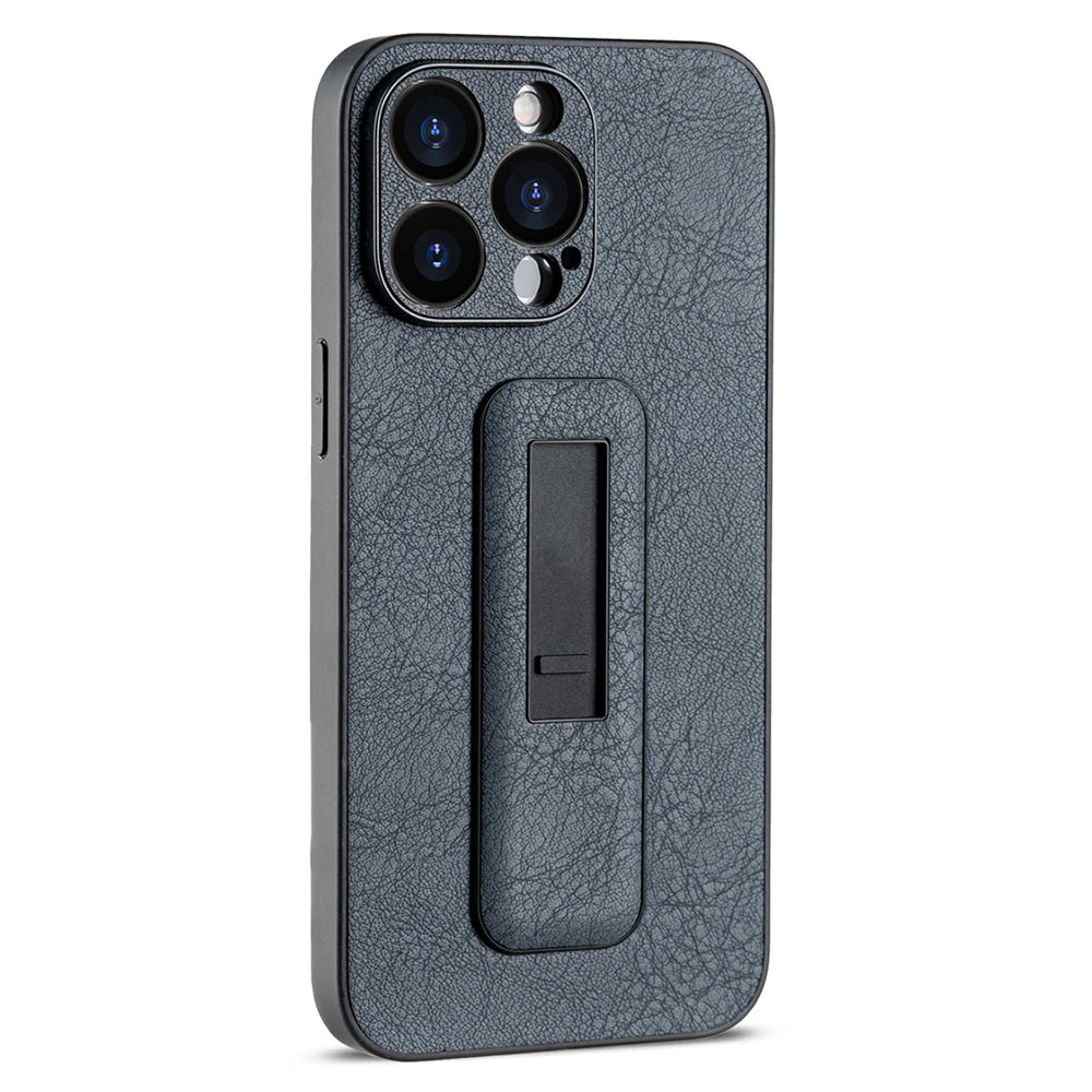 For iPhone 14 Pro Max Case PC+PU Leather Cell Phone Cover with Push-pull Kickstand