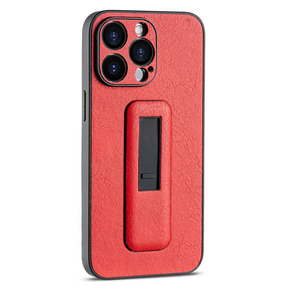 For iPhone 14 Pro Max Case PC+PU Leather Cell Phone Cover with Push-pull Kickstand