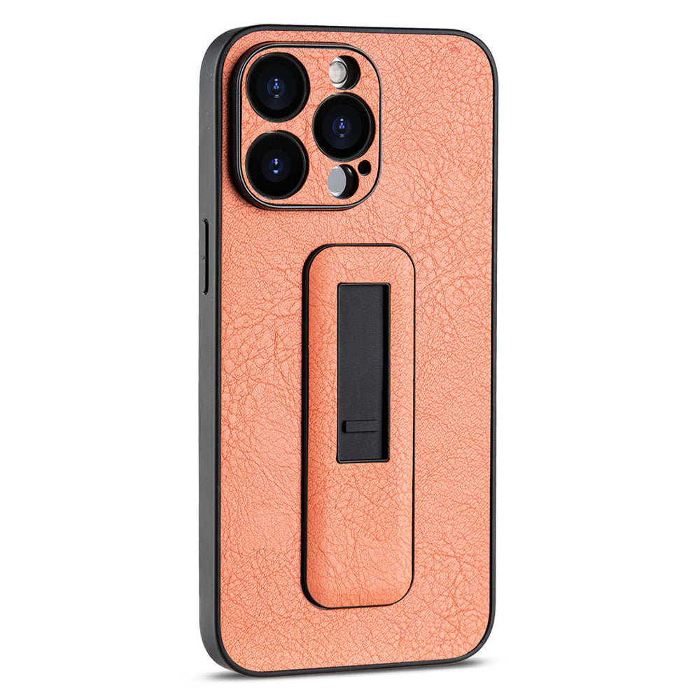 For iPhone 14 Pro Max Case PC+PU Leather Cell Phone Cover with Push-pull Kickstand