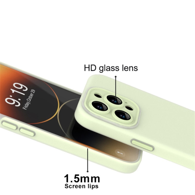 For iPhone 14 Pro Max Case Liquid Silicone Dust-proof Phone Cover with Lens Film