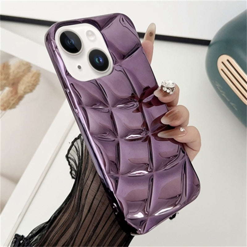 For iPhone 14 Case Rhombus Grid Pattern Electroplating TPU Back Phone Cover