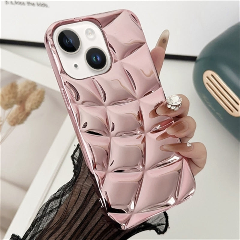 For iPhone 13 Case Rhombus Grid TPU Phone Cover Electroplating Surface