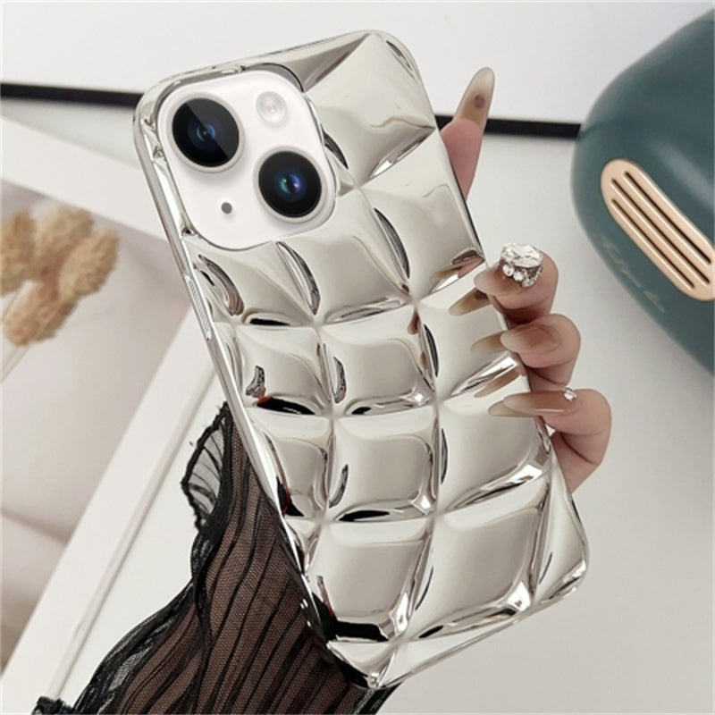 For iPhone 13 Case Rhombus Grid TPU Phone Cover Electroplating Surface