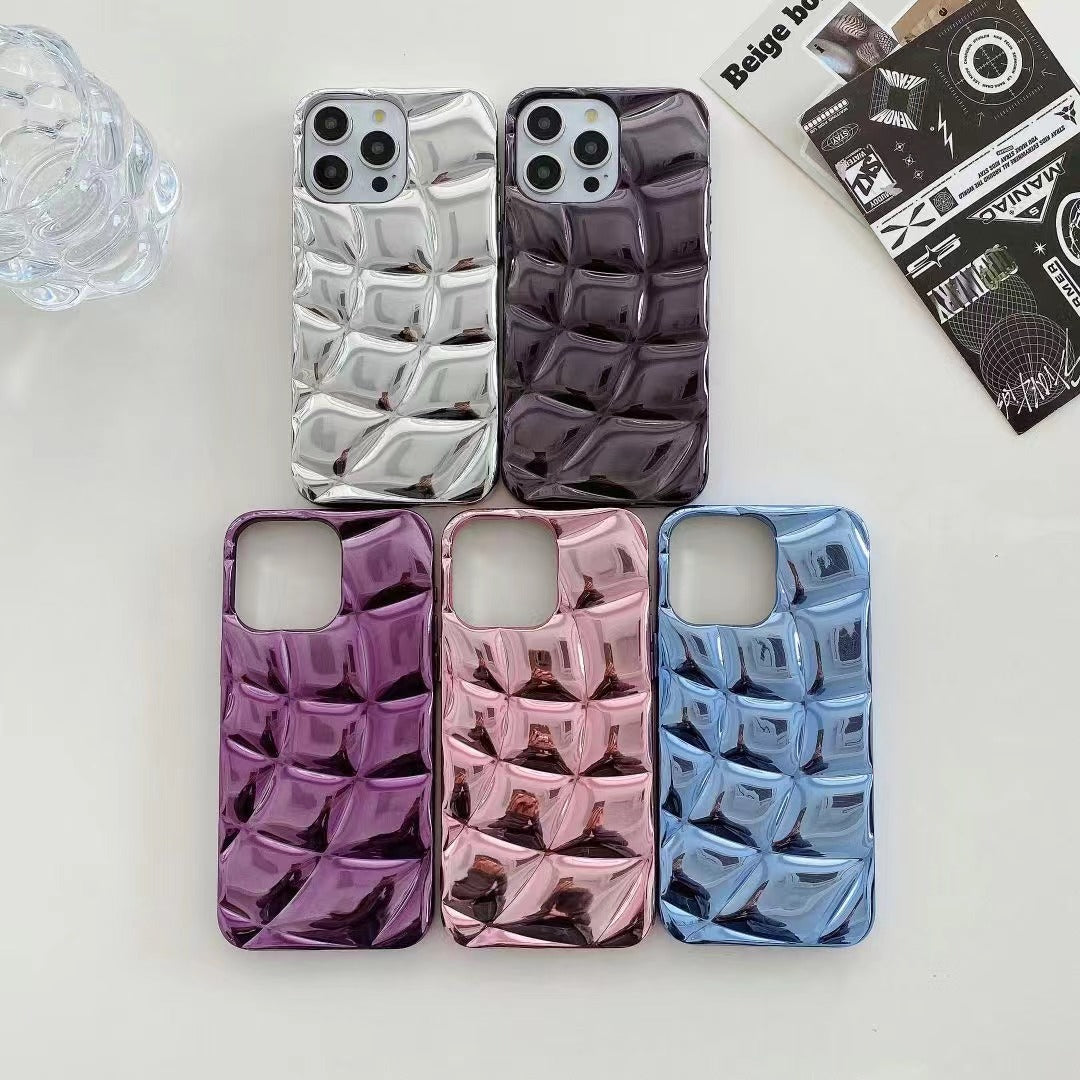 For iPhone 13 Pro Max Case Rhombus Grid Electroplating Soft TPU Phone Cover