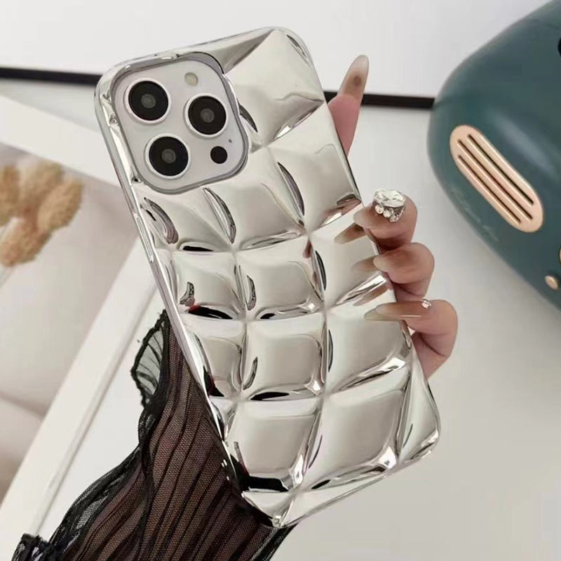 For iPhone 13 Pro Max Case Rhombus Grid Electroplating Soft TPU Phone Cover