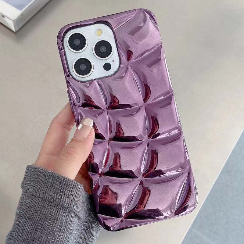 For iPhone 13 Pro Case Electroplating 3D Rhombus Grid Soft TPU Phone Cover