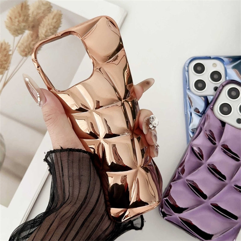 For iPhone 13 Pro Case Electroplating 3D Rhombus Grid Soft TPU Phone Cover