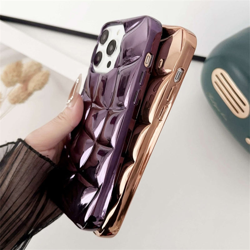 For iPhone 13 Pro Case Electroplating 3D Rhombus Grid Soft TPU Phone Cover