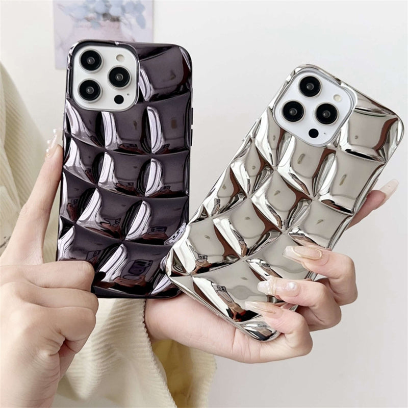 For iPhone 13 Pro Case Electroplating 3D Rhombus Grid Soft TPU Phone Cover