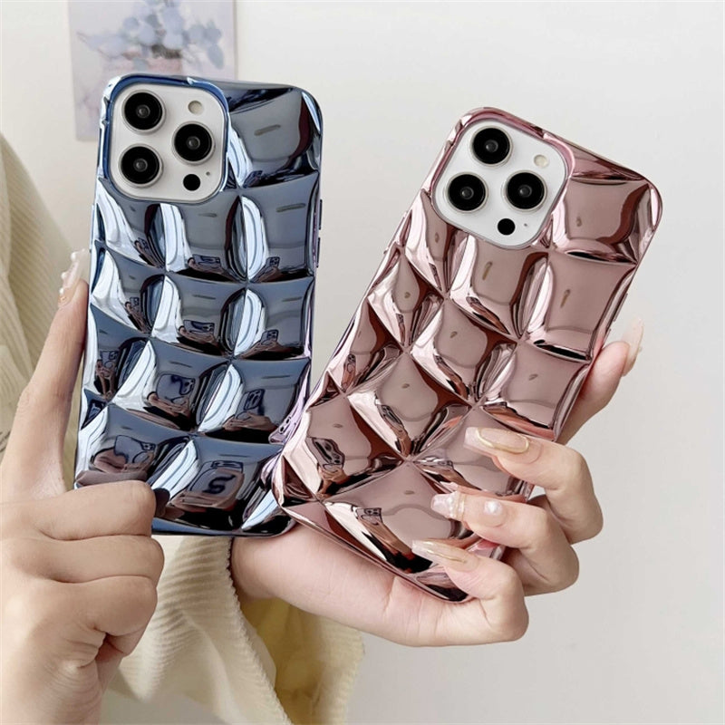For iPhone 13 Pro Case Electroplating 3D Rhombus Grid Soft TPU Phone Cover