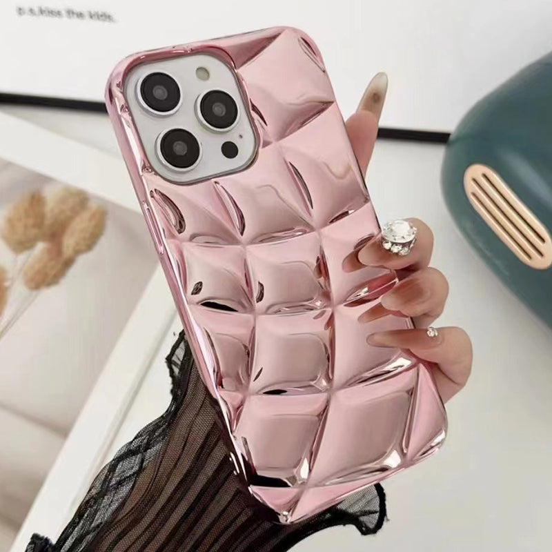 For iPhone 13 Pro Case Electroplating 3D Rhombus Grid Soft TPU Phone Cover