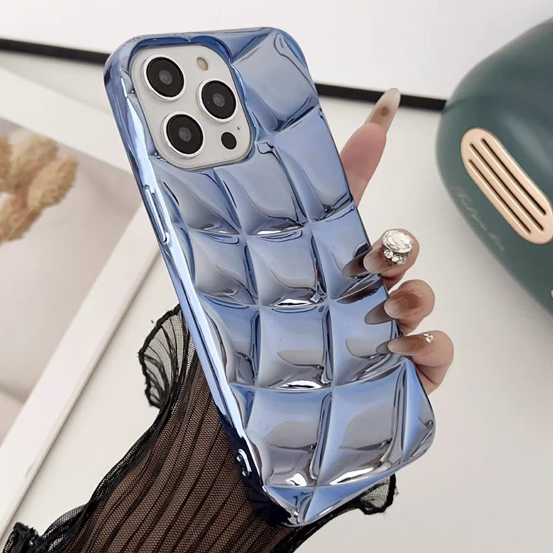 For iPhone 13 Pro Case Electroplating 3D Rhombus Grid Soft TPU Phone Cover