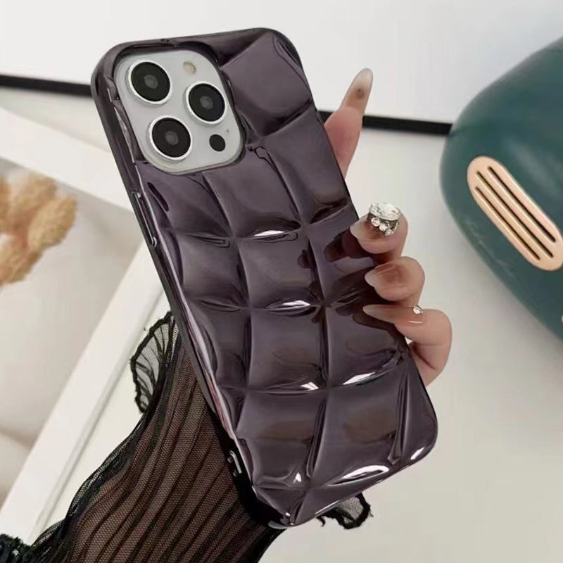For iPhone 13 Pro Case Electroplating 3D Rhombus Grid Soft TPU Phone Cover