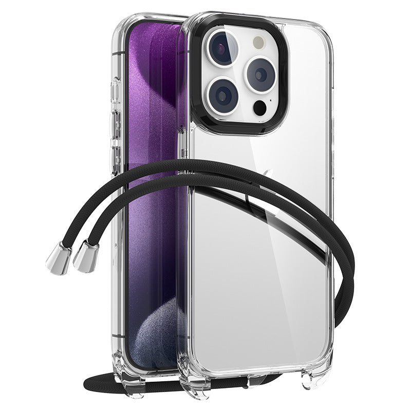 For iPhone 13 Pro Max Case PC+TPU Clear Phone Cover with Adjustable Lanyard