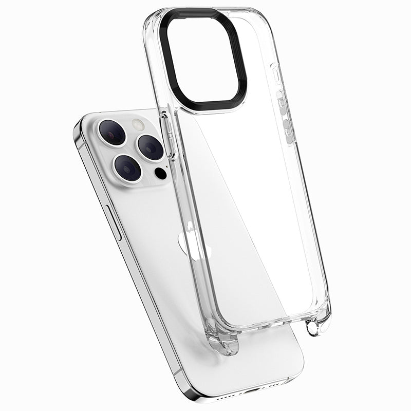 For iPhone 13 Pro Max Case PC+TPU Clear Phone Cover with Adjustable Lanyard