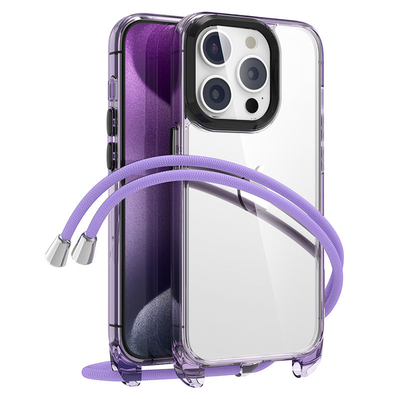 For iPhone 13 Pro Max Case PC+TPU Clear Phone Cover with Adjustable Lanyard