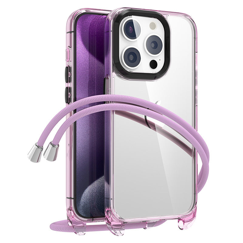 For iPhone 13 Pro Max Case PC+TPU Clear Phone Cover with Adjustable Lanyard