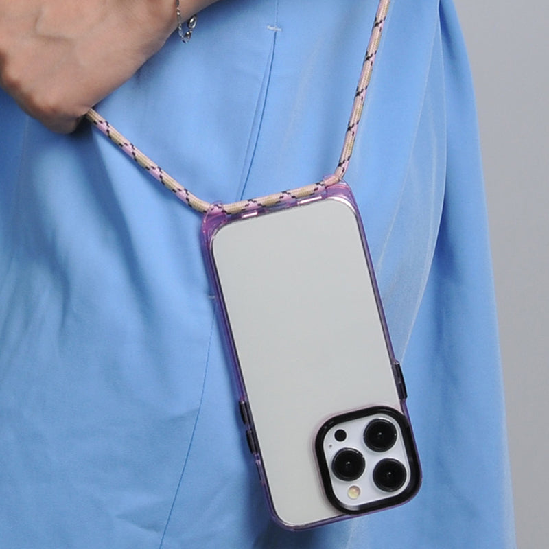For iPhone 13 Pro Clear Case PC+TPU Hybrid Phone Cover with Lanyard