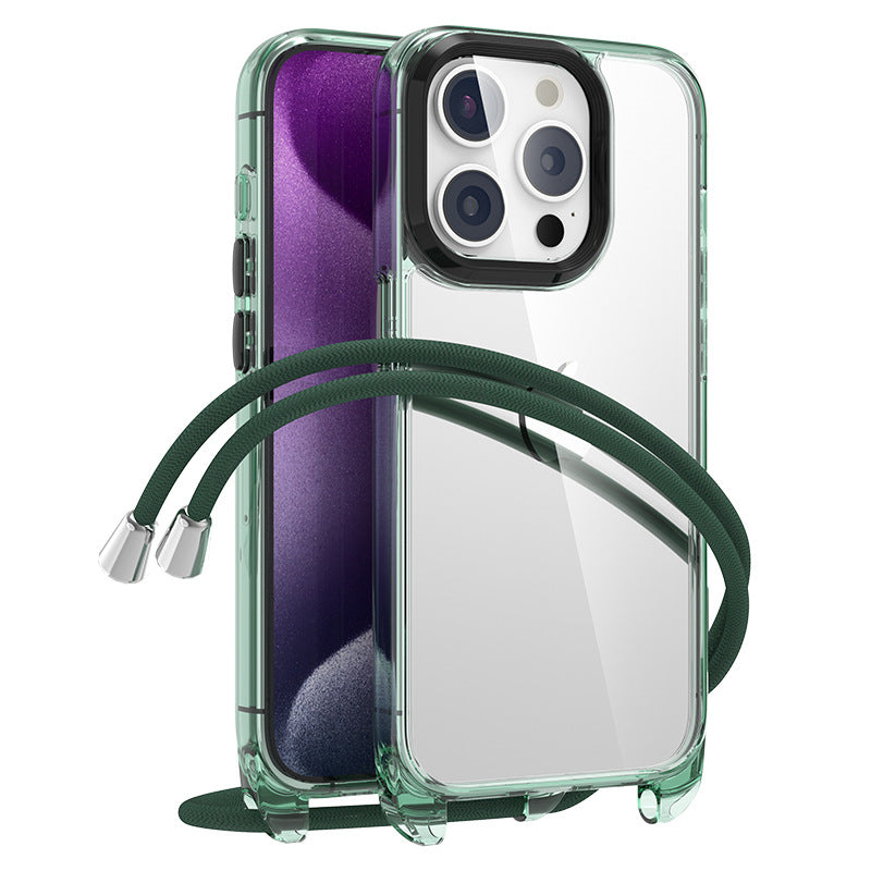For iPhone 13 Pro Clear Case PC+TPU Hybrid Phone Cover with Lanyard