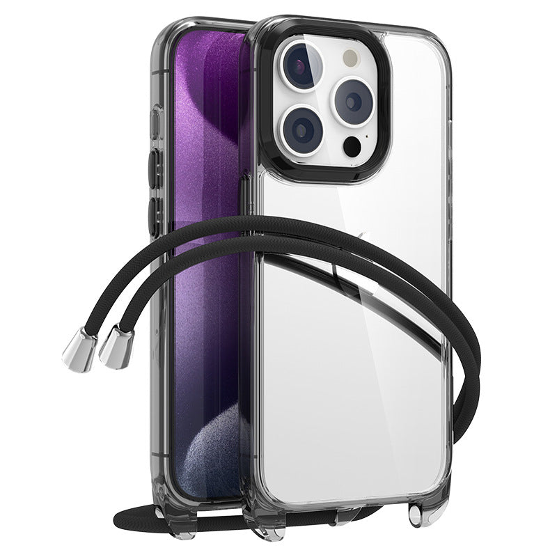 For iPhone 13 Pro Clear Case PC+TPU Hybrid Phone Cover with Lanyard