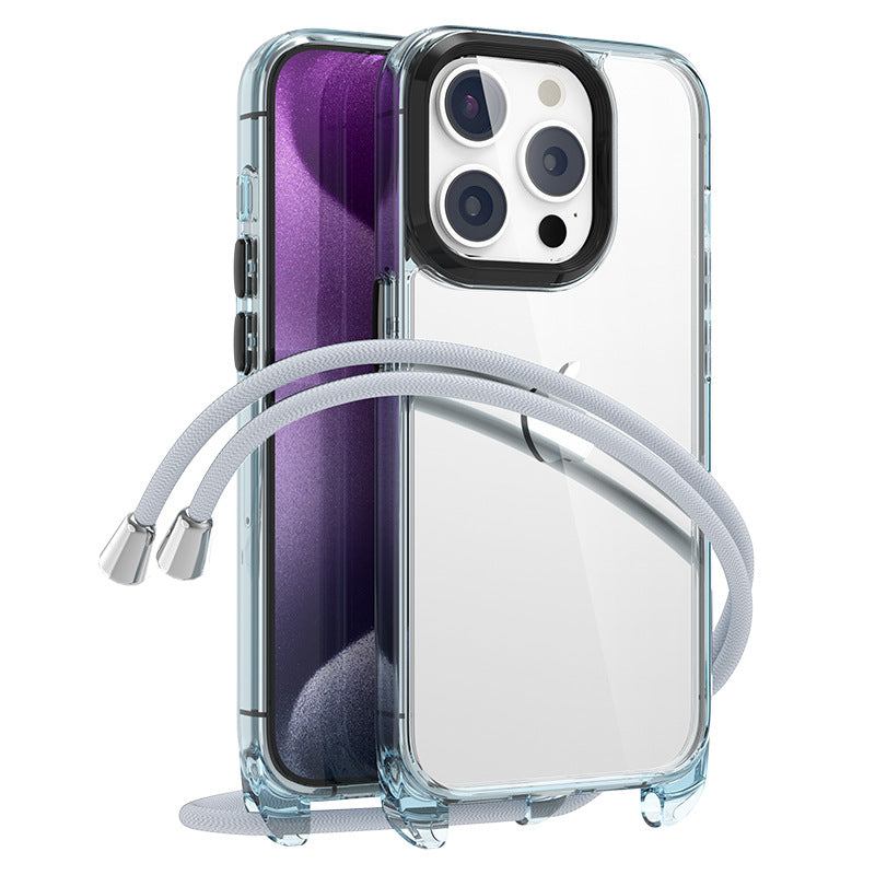 For iPhone 13 Pro Clear Case PC+TPU Hybrid Phone Cover with Lanyard