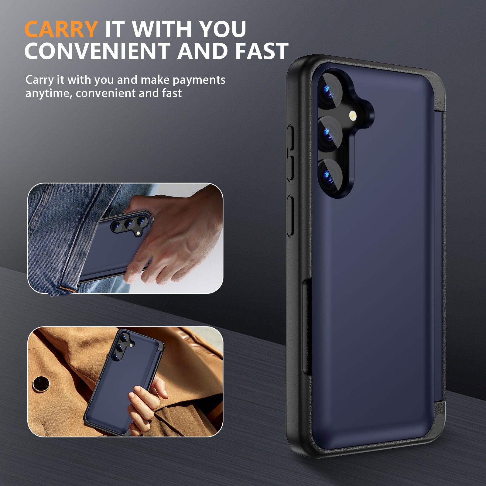 For Samsung Galaxy S23 FE Case Card Holder Shockproof TPU+PC Phone Cover with Flip Kickstand