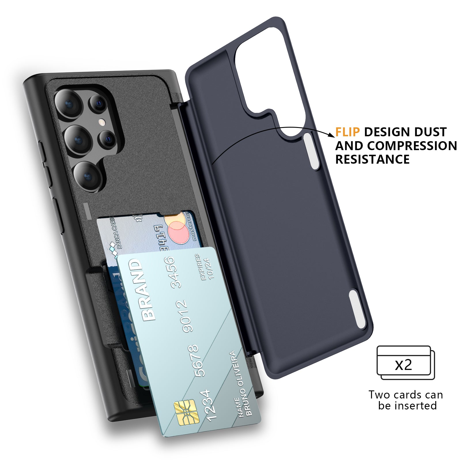 For Samsung Galaxy S23 Ultra Case Card Holder TPU+PC Phone Cover with Flip Kickstand