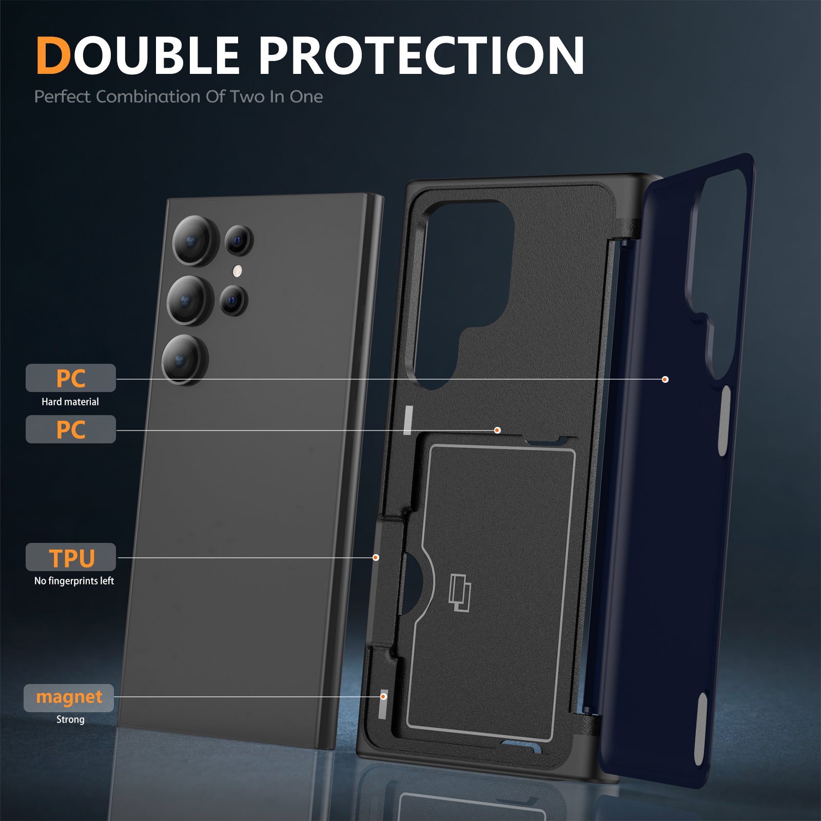 For Samsung Galaxy S23 Ultra Case Card Holder TPU+PC Phone Cover with Flip Kickstand