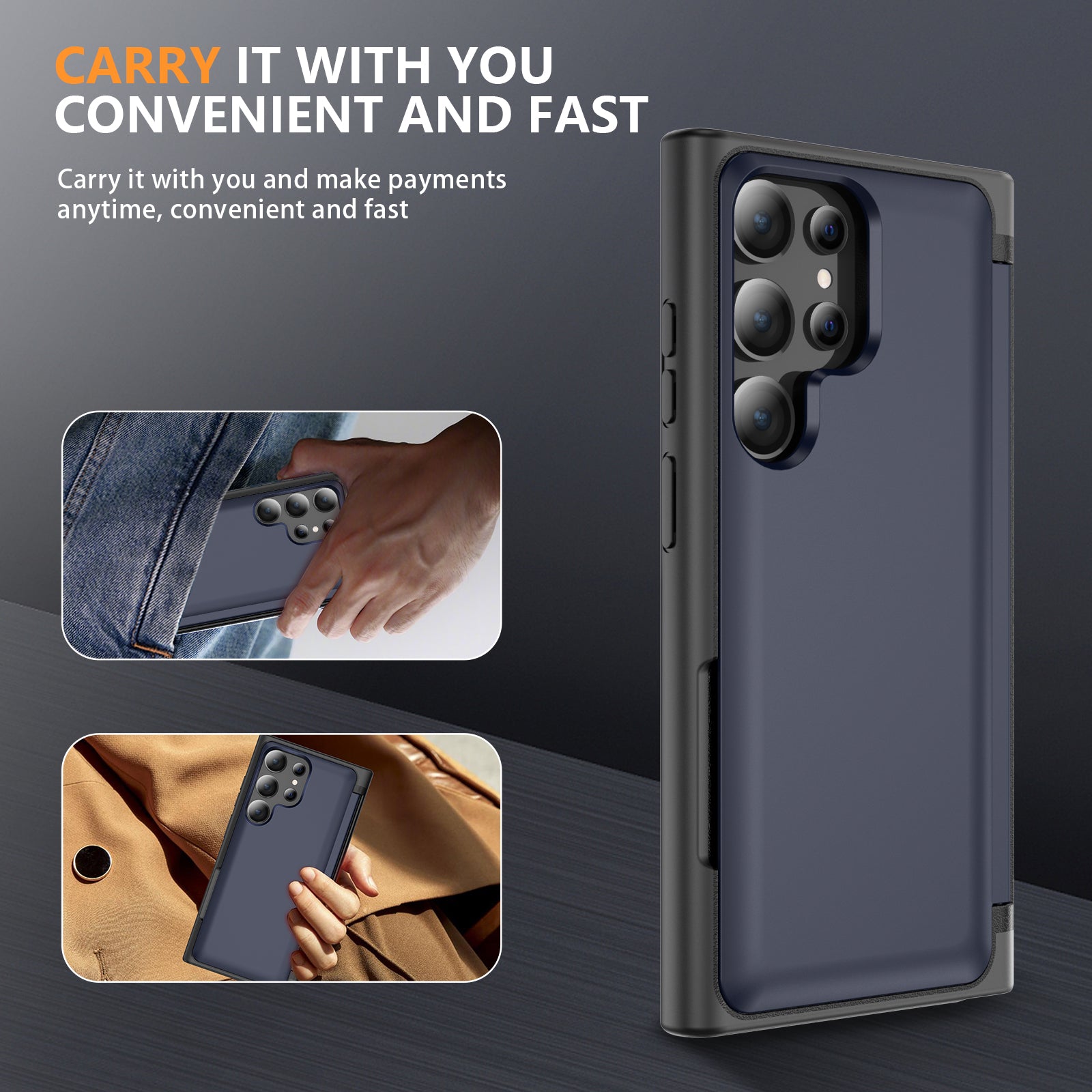 For Samsung Galaxy S23 Ultra Case Card Holder TPU+PC Phone Cover with Flip Kickstand