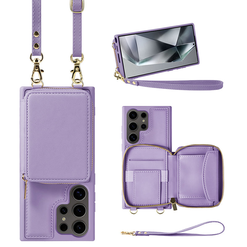 For Samsung Galaxy S24 Ultra Case Zipper Wallet Leather Coated TPU RFID Blocking Phone Cover