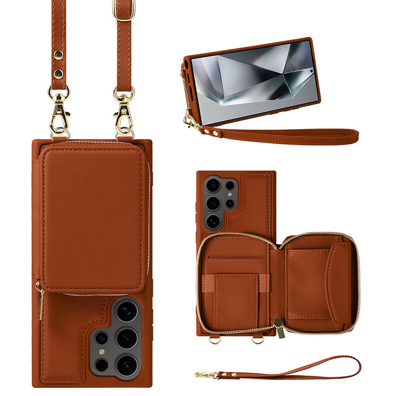 For Samsung Galaxy S24 Ultra Case Zipper Wallet Leather Coated TPU RFID Blocking Phone Cover