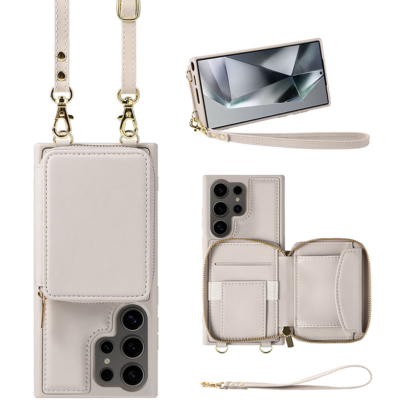 For Samsung Galaxy S24 Ultra Case Zipper Wallet Leather Coated TPU RFID Blocking Phone Cover