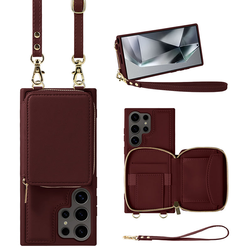 For Samsung Galaxy S24 Ultra Case Zipper Wallet Leather Coated TPU RFID Blocking Phone Cover
